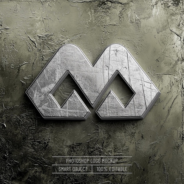 Mockup de logo en métal argenté 3D sur fond texturé