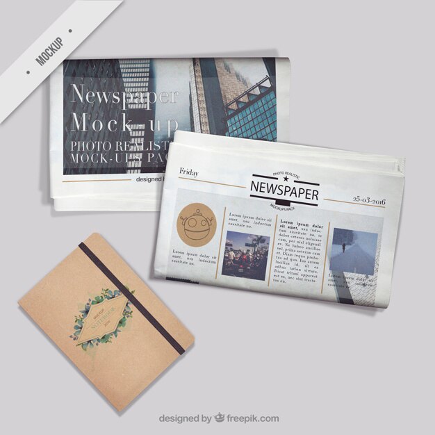 mockups de journaux avec un ordinateur portable vitntage
