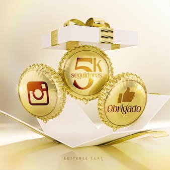 Modèle 3d en psd de commémoration du nombre d'abonnés instagram avec des textes modifiables