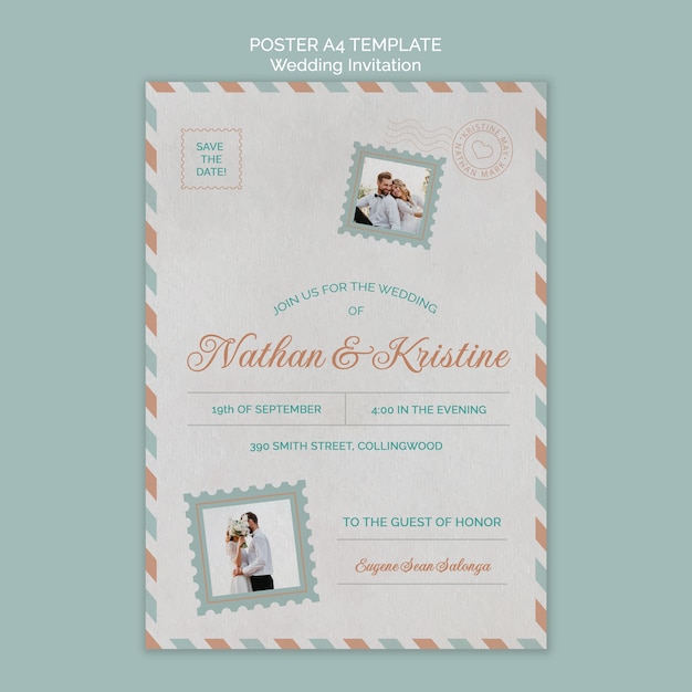 Modèle A4 D'affiche De Carte Postale De Mariage