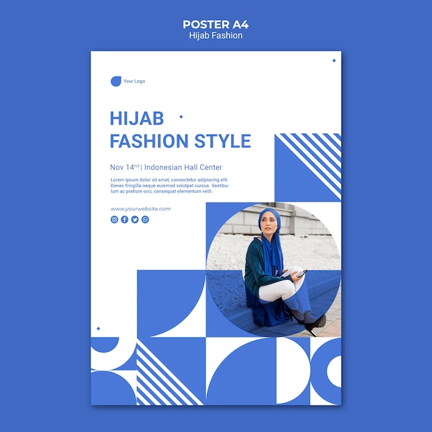 PSD gratuit modèle a4 d'affiche de mode hijab