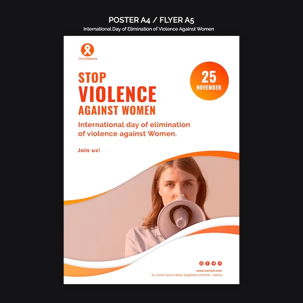 PSD gratuit modèle d'a4 d'affiche de sensibilisation à la violence contre les femmes avec photo