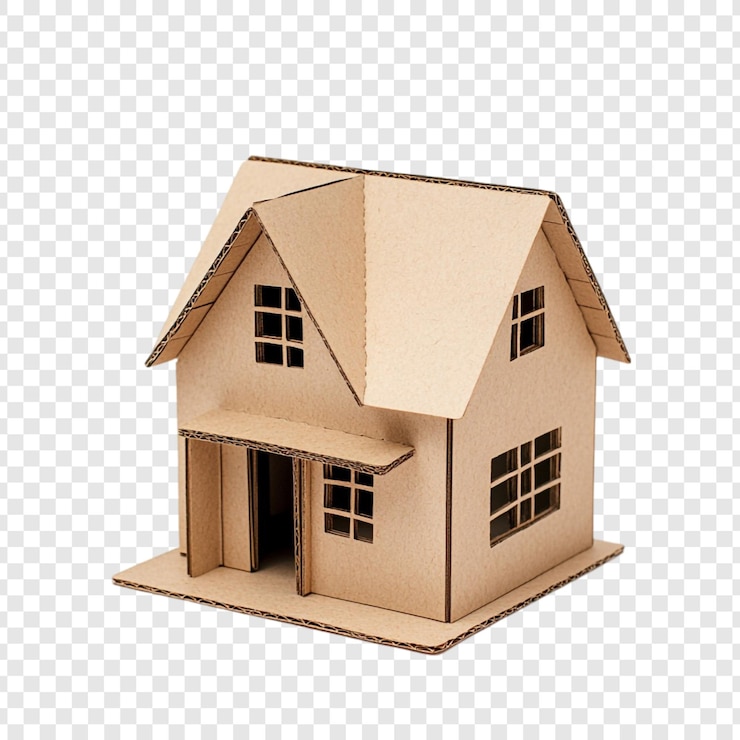 PSD gratuit modèle d'une adorable maison en carton, symbole de la maison et des rêves