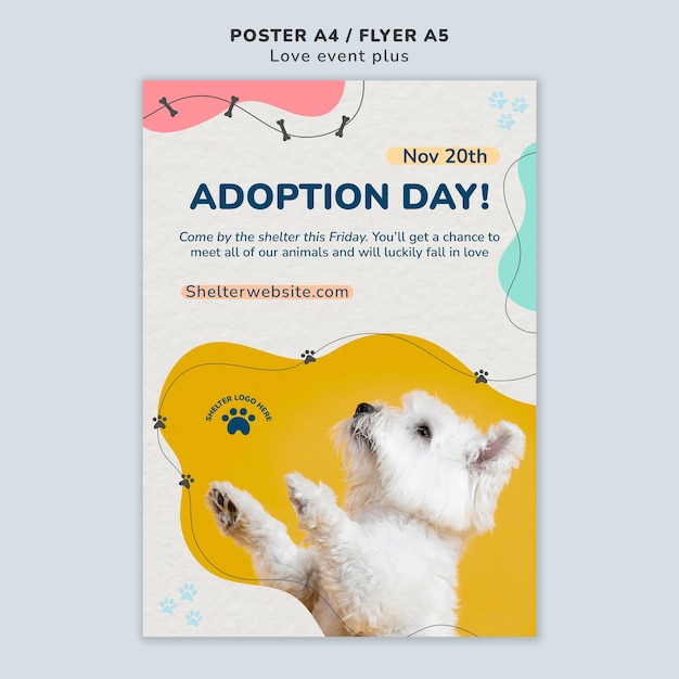 PSD gratuit modèle d'affiche d'adoption d'animaux de compagnie