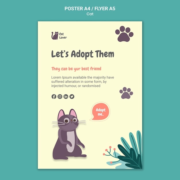 PSD gratuit modèle d'affiche d'adoption de chat