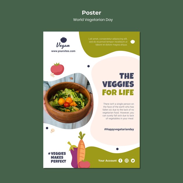 Modèle d'affiche d'aliments sains pour la journée mondiale des végétariens