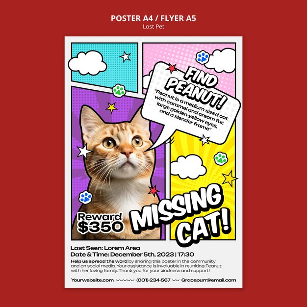 modèle d'affiche d'animal de compagnie perdu