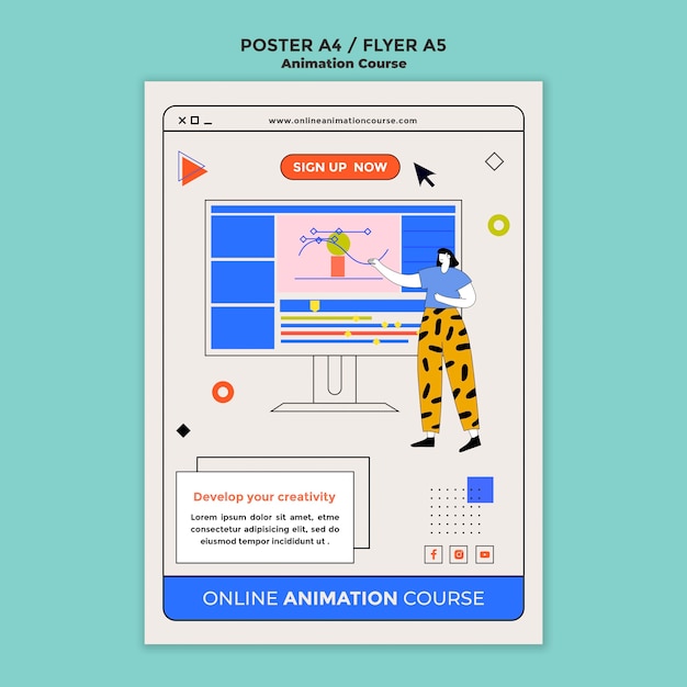 PSD gratuit modèle d'affiche d'animation d'apprentissage