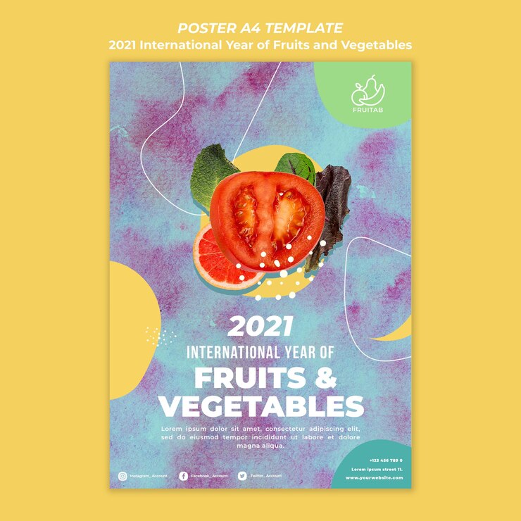 PSD gratuit modèle d'affiche de l'année internationale des fruits et légumes