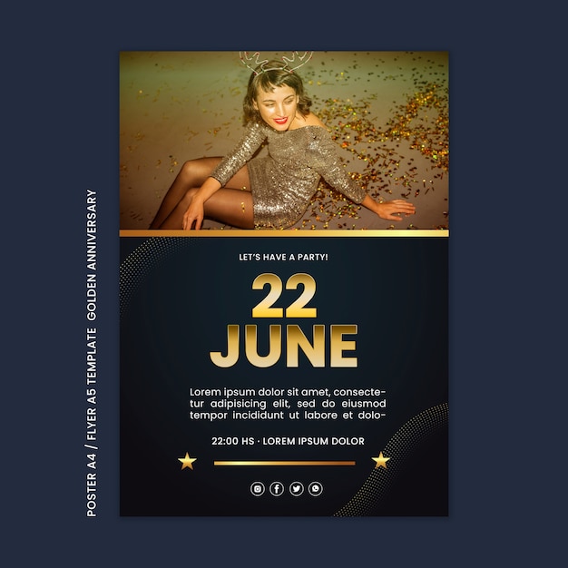 Modèle d'affiche d'anniversaire d'or