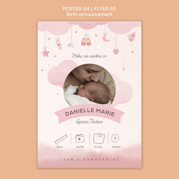 Modèle d'affiche d'annonce de naissance