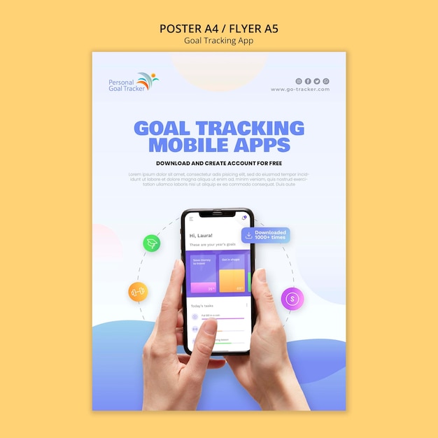 Modèle d'affiche d'application de suivi des buts