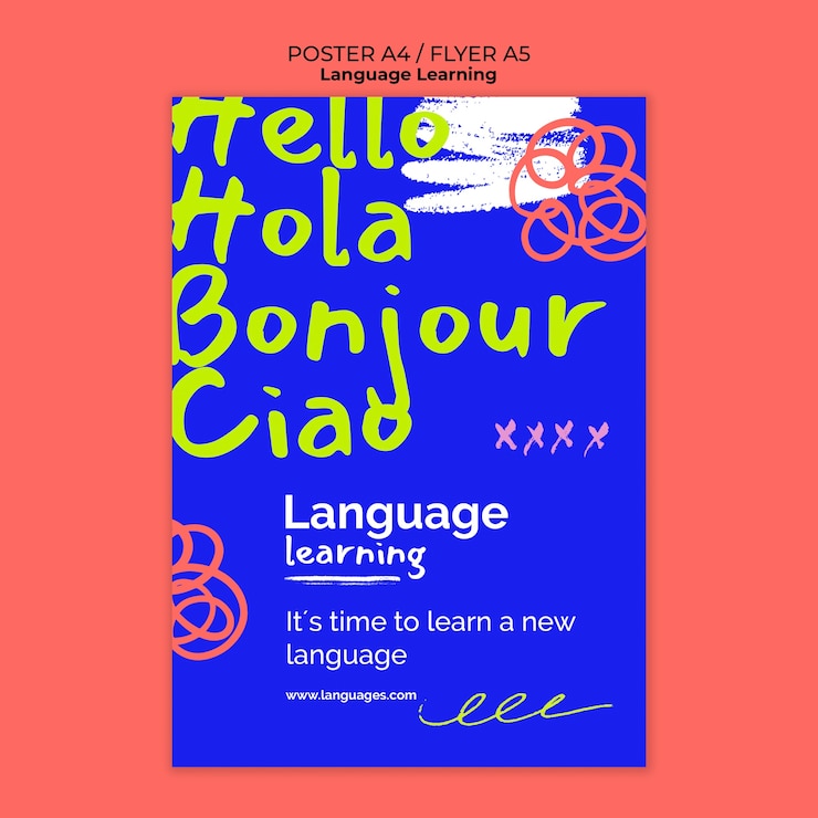 PSD gratuit modèle d'affiche d'apprentissage des langues