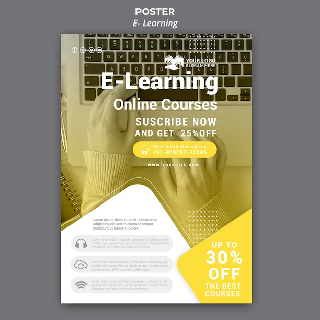 PSD gratuit modèle d'affiche d'apprentissage en ligne