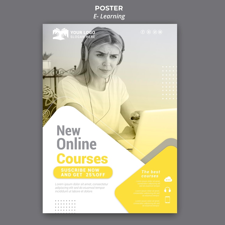 PSD gratuit modèle d'affiche d'apprentissage en ligne