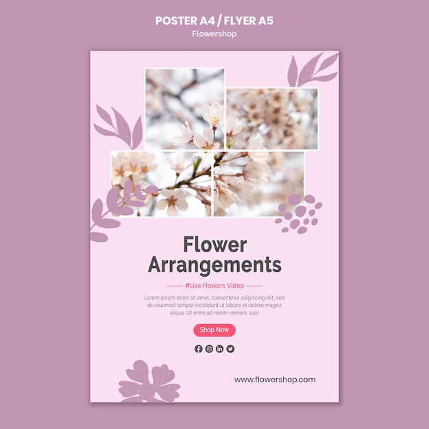 PSD gratuit modèle d'affiche d'arrangements floraux