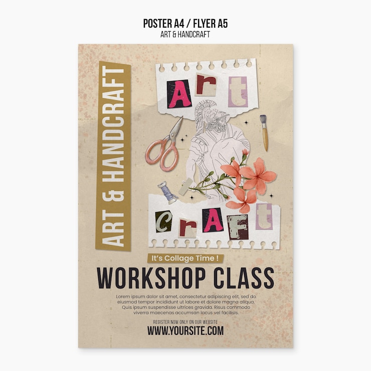 PSD gratuit modèle d'affiche d'arts et d'artisanat dessinés à la main