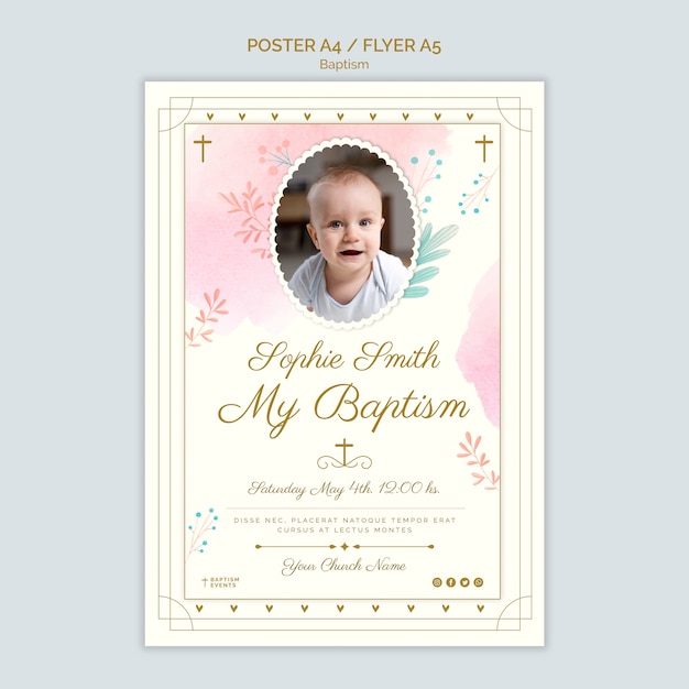 Modèle d'affiche de baptême de conception aquarelle