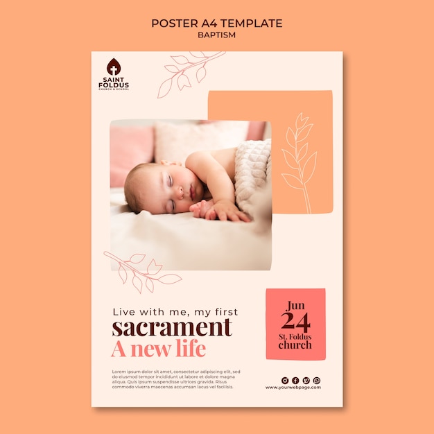 PSD gratuit modèle d'affiche de baptême design plat