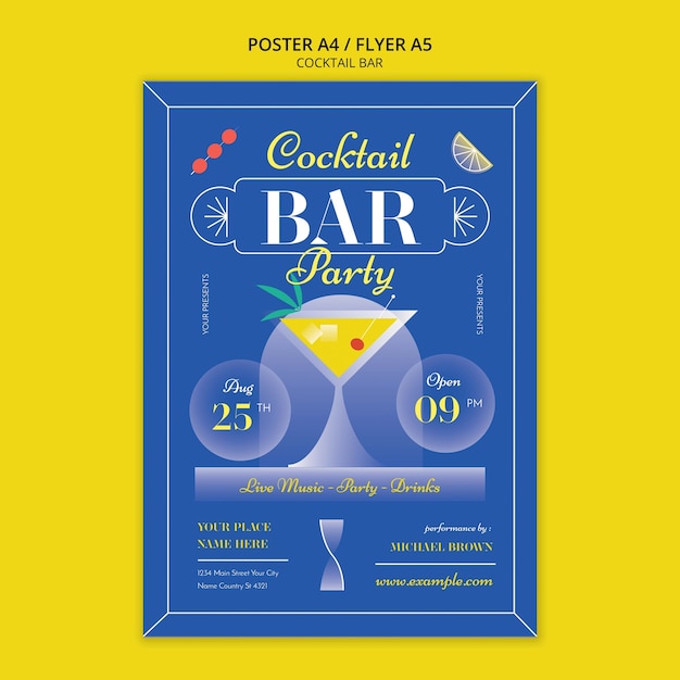 PSD gratuit modèle d'affiche de bar à cocktails dégradé