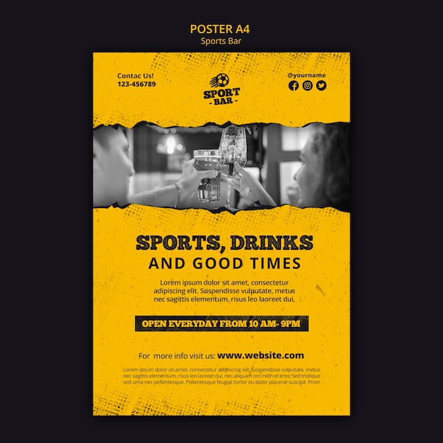 PSD gratuit modèle d'affiche de bar sportif texturé