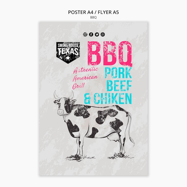 PSD gratuit modèle d'affiche barbecue avec vache