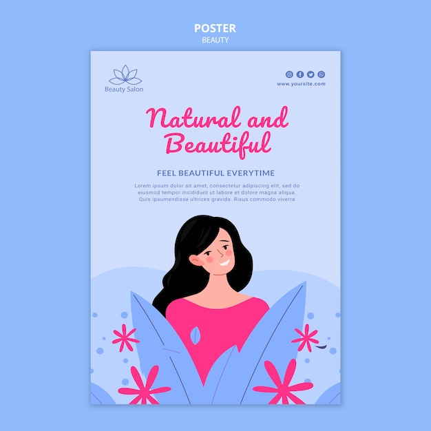 PSD gratuit modèle d'affiche de beauté illustré