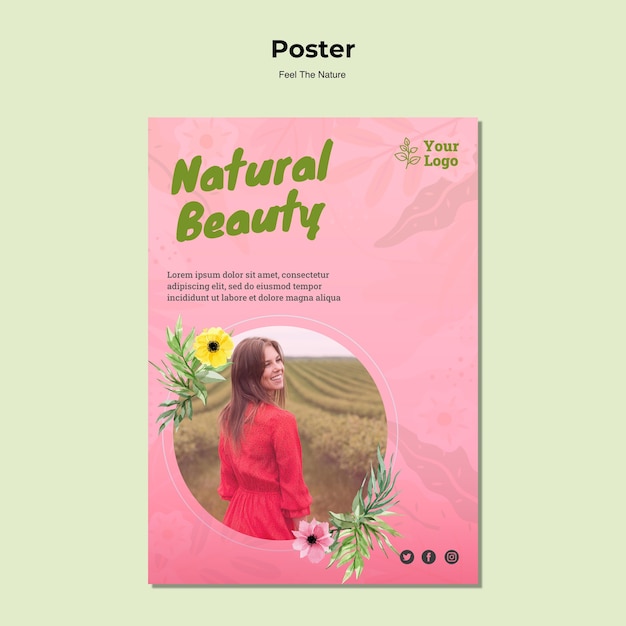 PSD gratuit modèle d'affiche de beauté naturelle