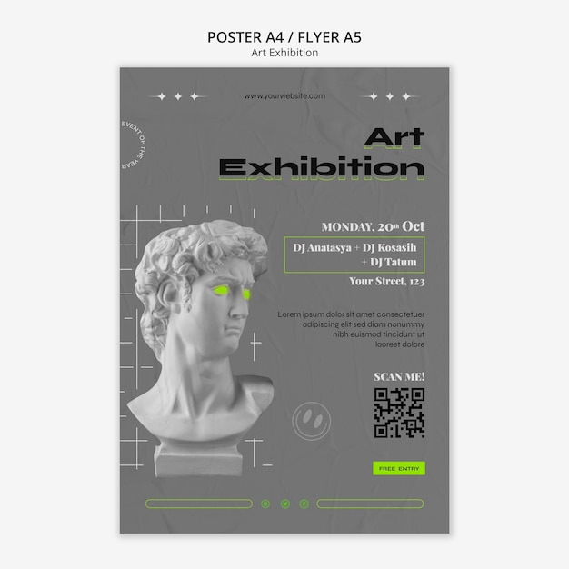 PSD gratuit modèle d'affiche de buste d'exposition d'art