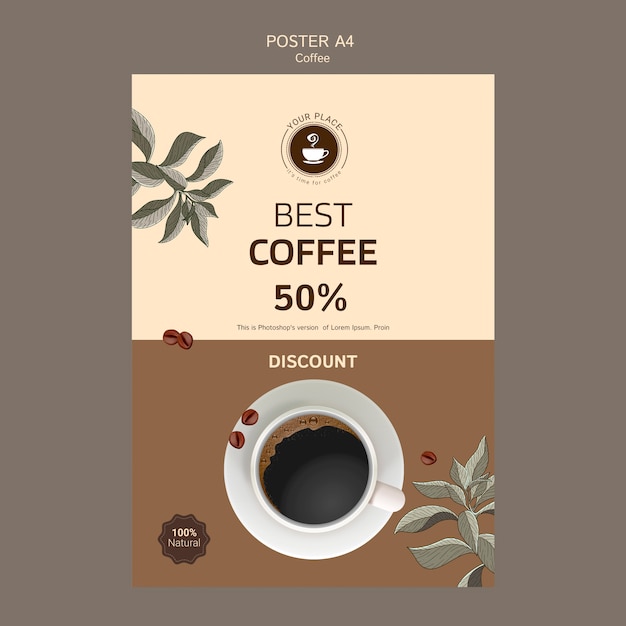 Modèle d'affiche de café avec remise