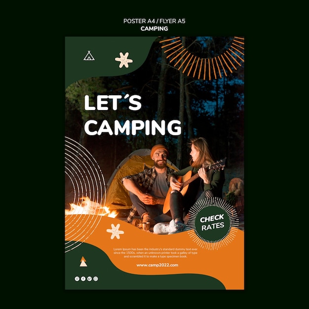 PSD gratuit modèle d'affiche de camping design plat