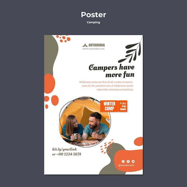 PSD gratuit modèle d'affiche de camping design plat