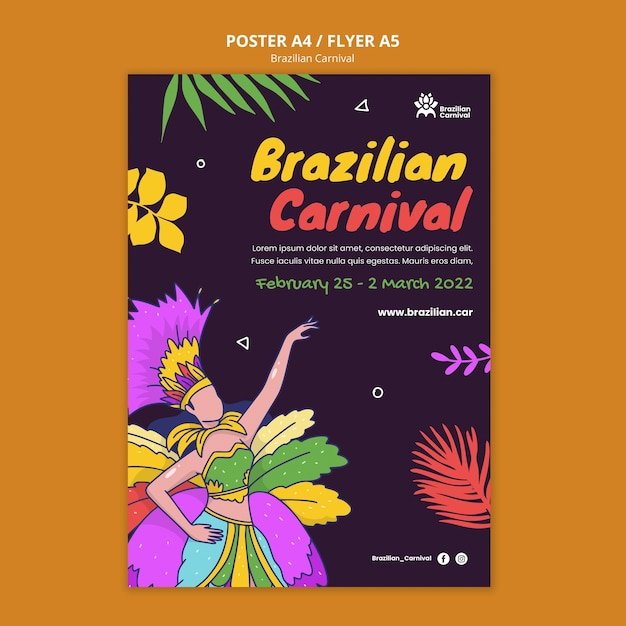 Modèle d'affiche de carnaval brésilien