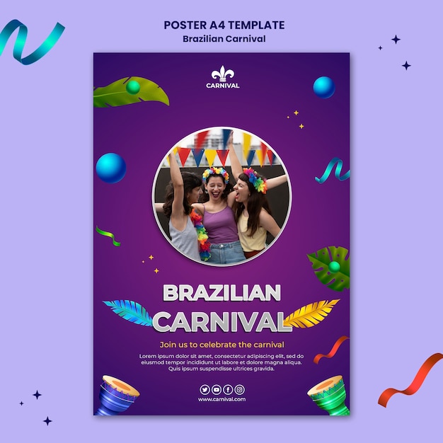 PSD gratuit modèle d'affiche de carnaval brésilien