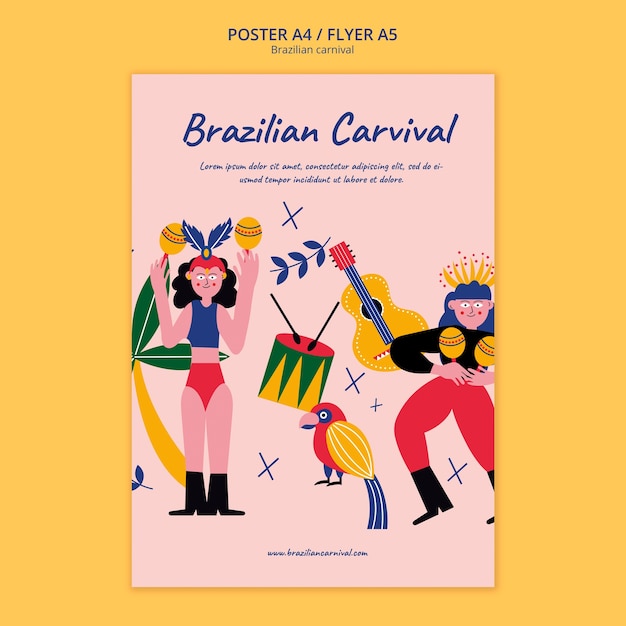 PSD gratuit modèle d'affiche de carnaval brésilien