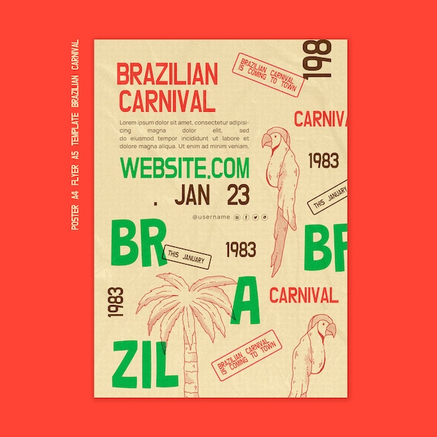 PSD gratuit modèle d'affiche de carnaval brésilien