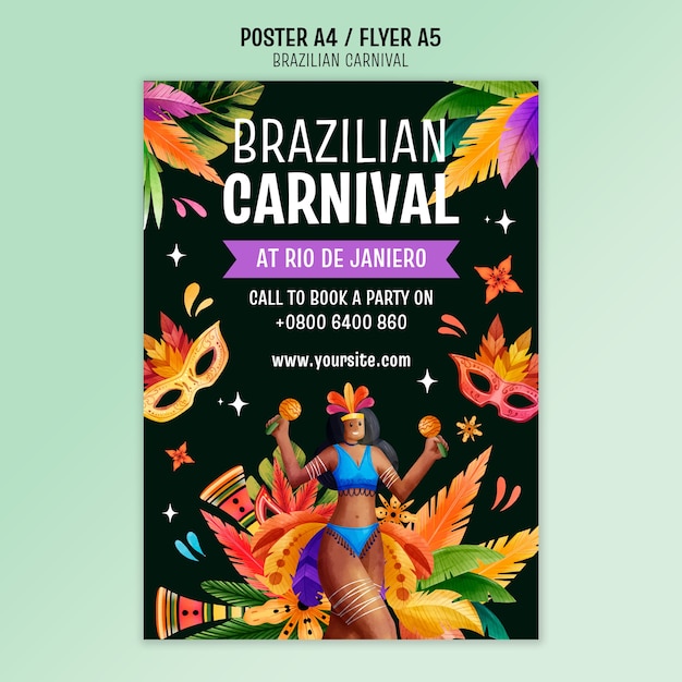 PSD gratuit modèle d'affiche de carnaval brésilien