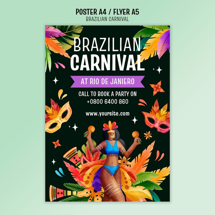 PSD gratuit modèle d'affiche de carnaval brésilien