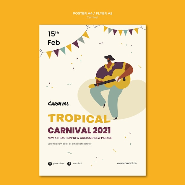 PSD gratuit modèle d'affiche de carnaval illustré