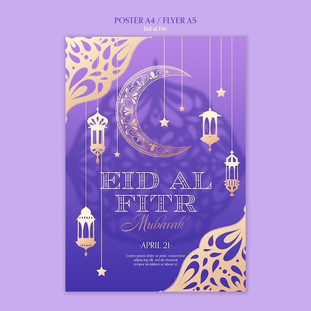 PSD gratuit modèle d'affiche de célébration dégradé eid al fitr