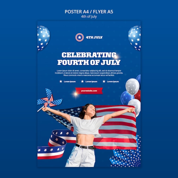 PSD gratuit modèle d'affiche de célébration du 4 juillet
