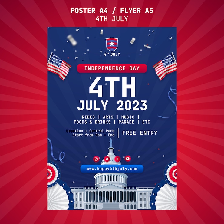 PSD gratuit modèle d'affiche de célébration du 4 juillet