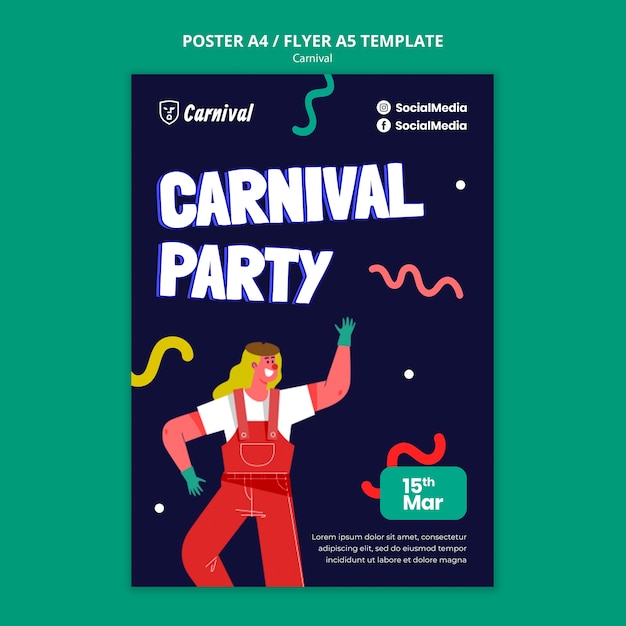 PSD gratuit modèle d'affiche de célébration du carnaval