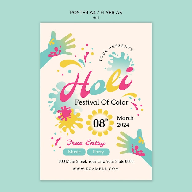 PSD gratuit modèle d'affiche de célébration du festival holi