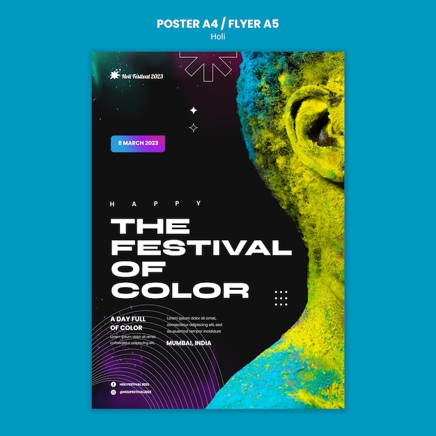 Modèle d'affiche de célébration du festival Holi