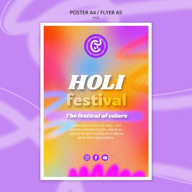 PSD gratuit modèle d'affiche de célébration du festival holi