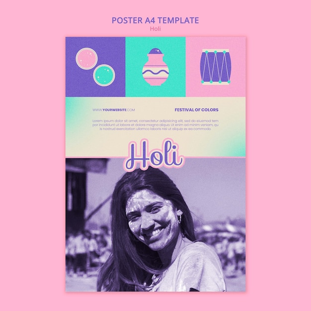 PSD gratuit modèle d'affiche de célébration du festival holi