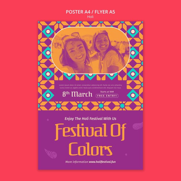 Modèle d'affiche de célébration du festival holi