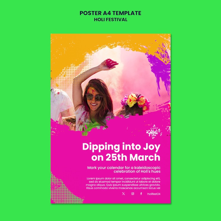 PSD gratuit modèle d'affiche de célébration du festival holi