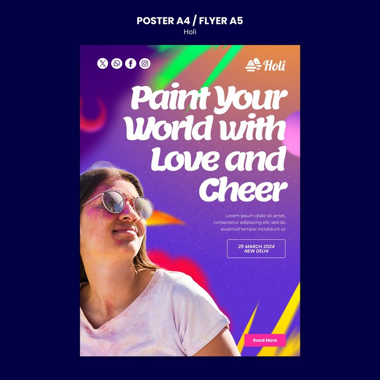PSD gratuit modèle d'affiche de célébration du festival holi